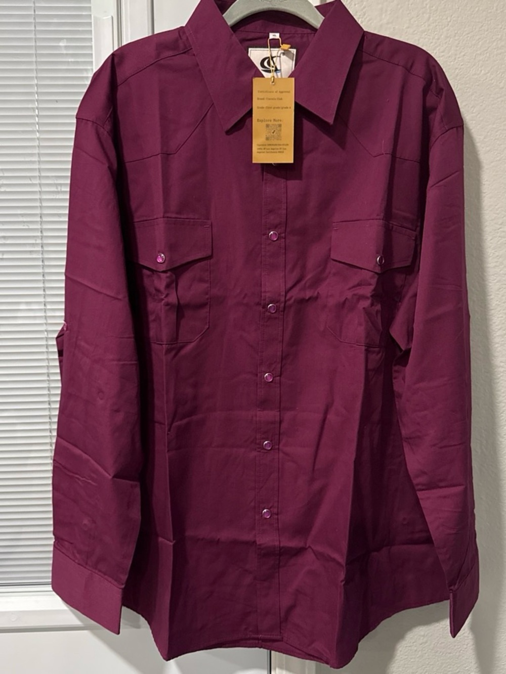 COEVALS Pearl-Snap Button-Up Shirt in Deep Wine
